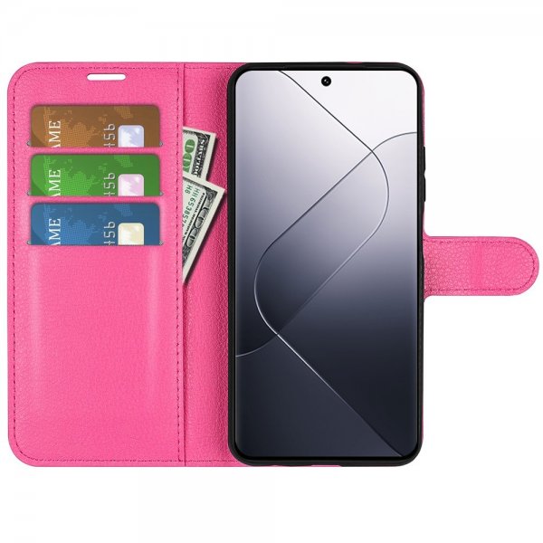 Xiaomi 14 Fodral Litchi Magenta