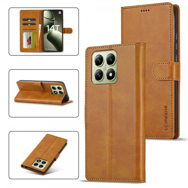 Lc.Imeeke Xiaomi 14T Fodral med Kortfack Stativfunktion Ljusbrun