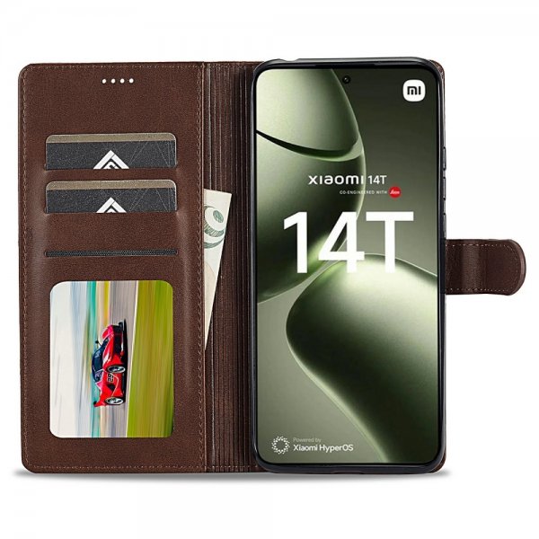 Lc.Imeeke Xiaomi 14T Fodral med Kortfack Stativfunktion Mörkbrun