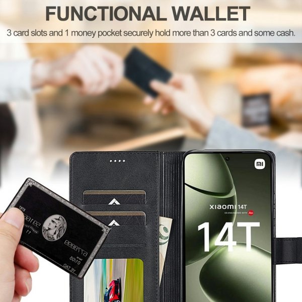 Lc.Imeeke Xiaomi 14T Fodral med Kortfack Stativfunktion Svart