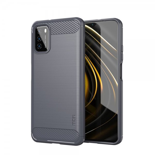 Mofi Xiaomi Poco M3 Skal Borstad Kolfibertextur Grå