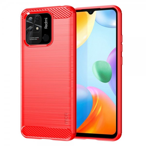 Mofi Xiaomi Redmi 10C Skal Borstad Kolfibertextur Röd