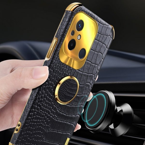 Xiaomi Redmi 12C Skal Krokodilmönster Finger Ring Gul