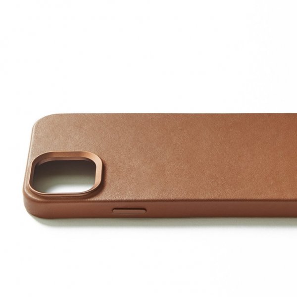 Mujjo iPhone 15 Skal Full Leather Case Dark Tan