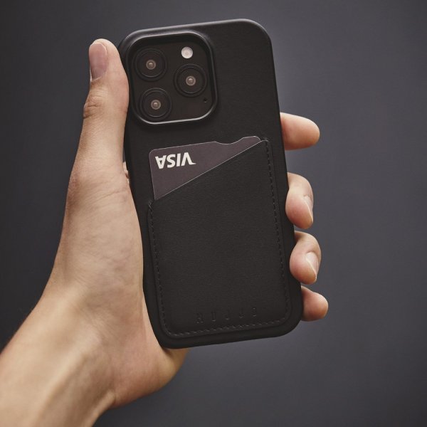 Mujjo iPhone 16 Pro Skal Full Leather Wallet Case Svart