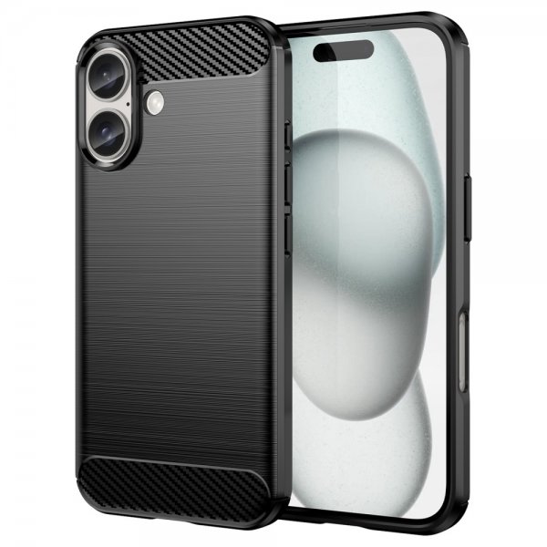 iPhone 16 Plus Skal Borstad Kolfibertextur Svart