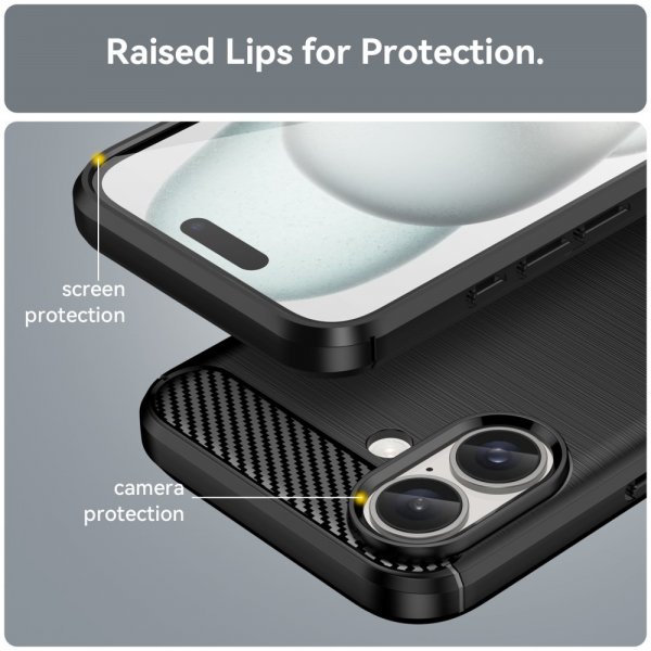 iPhone 16 Plus Skal Borstad Kolfibertextur Svart