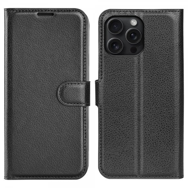 iPhone 16 Pro Fodral Litchi Svart