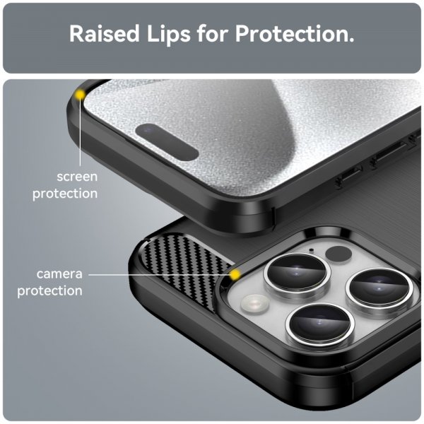 iPhone 16 Pro Max Skal Borstad Kolfibertextur Svart
