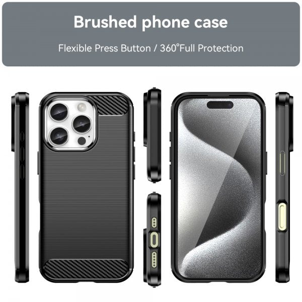 iPhone 16 Pro Max Skal Borstad Kolfibertextur Svart