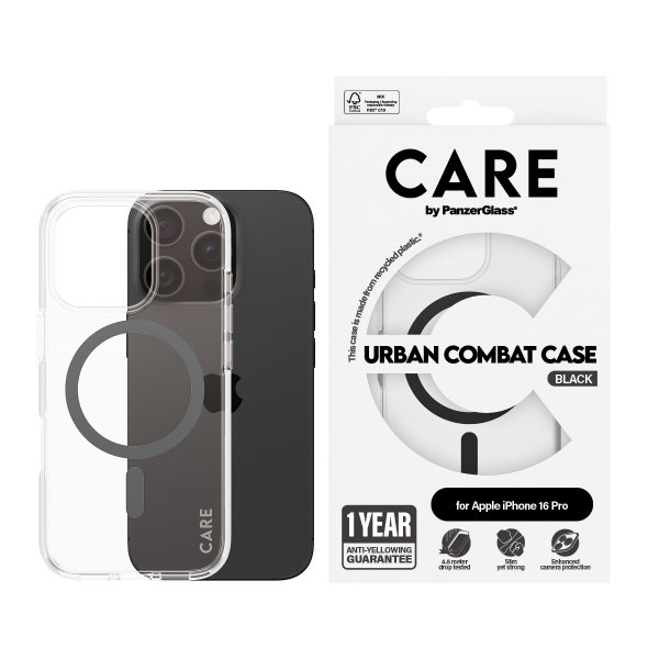 CARE by PanzerGlass iPhone 16 Pro Skal Urban Combat MagSafe Svart Transparent
