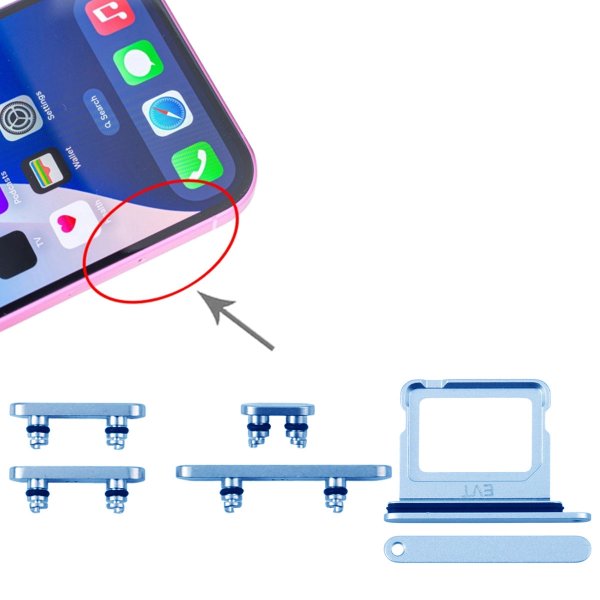 Knappar och Simkorthållare för iPhone 16 och 16 Plus - Blå
