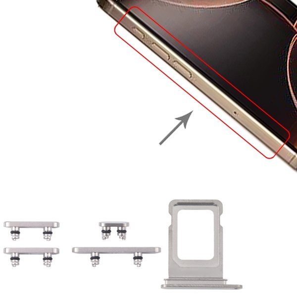 Knappar och Simkorthållare för iPhone 15 Pro och 15 Pro Max - Vit