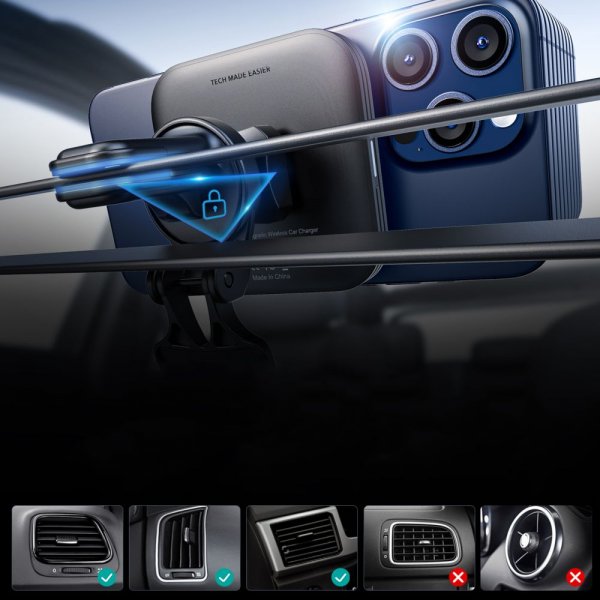 ESR Bilhållare Qi2 Air Vent Wireless Car Charger CryoBoost HaloLock Svart