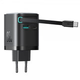 Joyroom 65W Väggladdare med inbyggd USB-C kabel & USB-A/USB-C uttag Svart