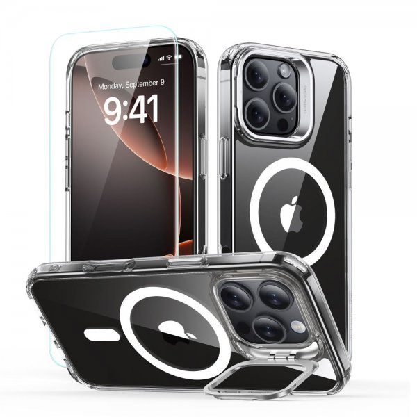 ESR iPhone 16 Pro Skal och Skärmskydd Classic Hybrid Kickstand MagSafe Set Transparent