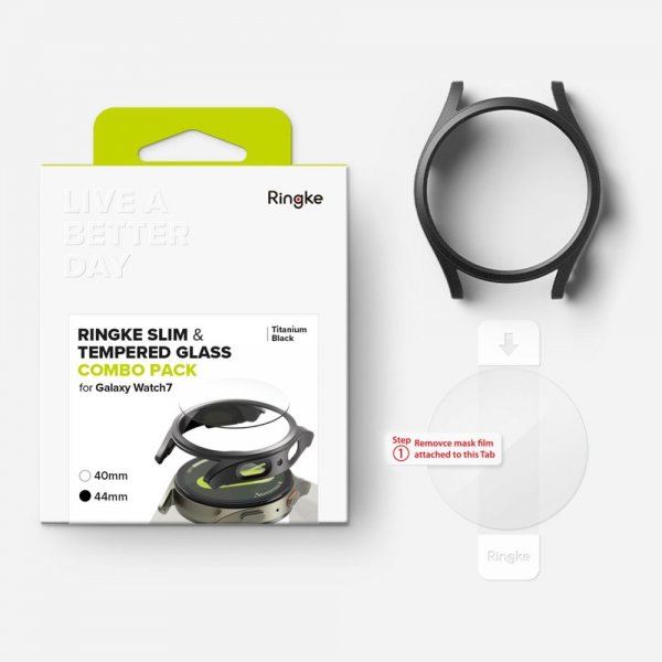 Ringke Samsung Galaxy Watch 7 44mm Skal och Skärmskydd Slim & Glass Svart