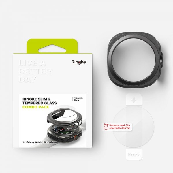 Ringke Samsung Galaxy Watch Ultra 47mm Skal och Skärmskydd Slim & Glass Svart