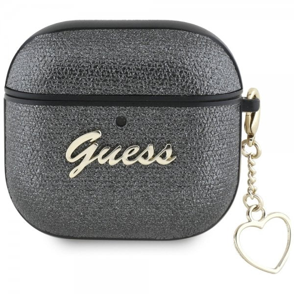 Guess AirPods 4 Skal Metallic Script Charm Svart