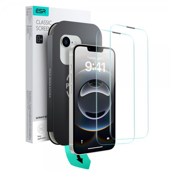 ESR iPhone 13/13 Pro/14/16e/17e Skärmskydd UltraFit 2-pack