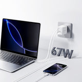 Joyroom 67W Väggladdare med inbyggd USB-C kabel & USB-C uttag Vit