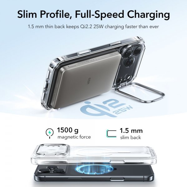 ESR iPhone 17 Pro Skal Classic Hybrid Kickstand MagSafe Transparent