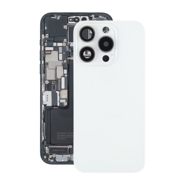 iPhone 15 Pro Baksida Glas med Magnet och Kameralins - Vit Titan