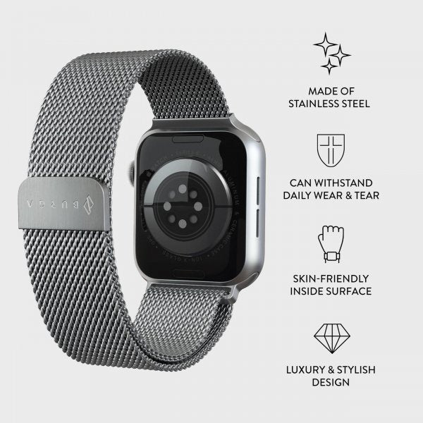 Burga Apple Watch 44/45/46mm/Ultra 49mm Armband Metal Mesh Silver