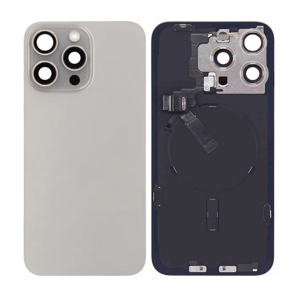 iPhone 15 Pro Max Baksida Glas Komplett OEM - Naturalig Titan