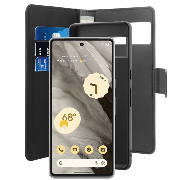 Puro Google Pixel 7 Fodral Wallet Detachable 2 in 1 Svart