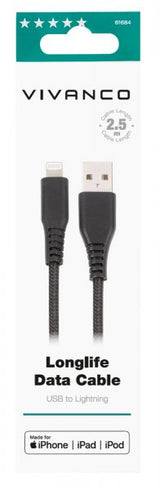 Vivanco Kabel Longlife Braided USB-A/Lightning 2.5m Svart