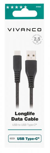 Vivanco Kabel Longlife Braided USB-A/USB-C 2.5m Svart