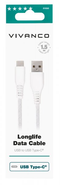 Vivanco Kabel Longlife Braided USB-A/USB-C 1.5m Vit