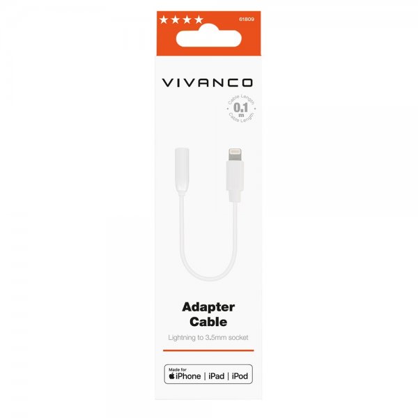 Vivanco Ljudadapter Lightning till 3.5mm MFI Vit