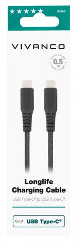 Vivanco Kabel Longlife Braided USB-C/USB-C 0.5m Svart