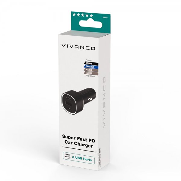 Vivanco Billaddare Super Fast PD 60W USB-A/USB-C Svart