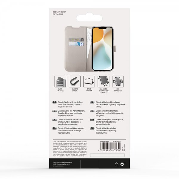 Vivanco iPhone 16e/17e Fodral Classic Wallet Greige