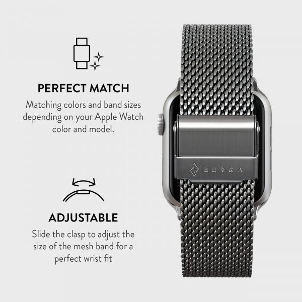 Burga Apple Watch 44/45/46mm/Ultra 49mm Armband Mesh Elegance Silver