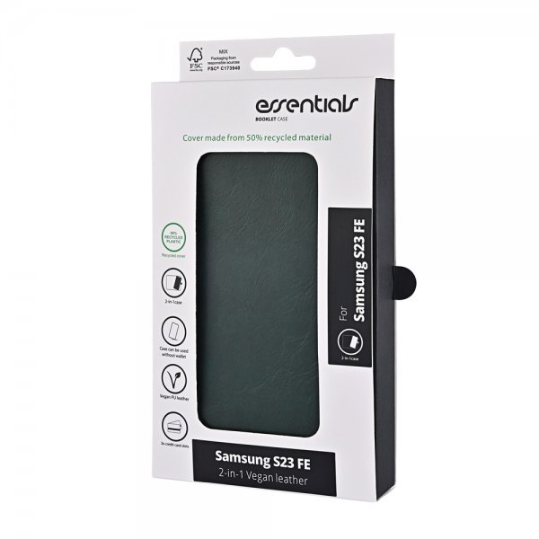 Essentials Samsung Galaxy S23 FE Fodral 2-in-1 Vegan Leather Mörkgrön