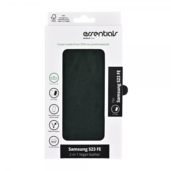 Essentials Samsung Galaxy S23 FE Fodral 2-in-1 Vegan Leather Mörkgrön