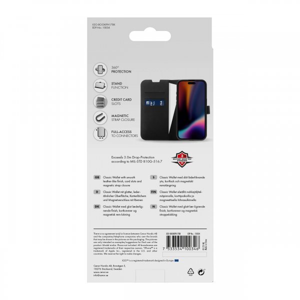 X2O iPhone 17 Fodral Classic Wallet Svart