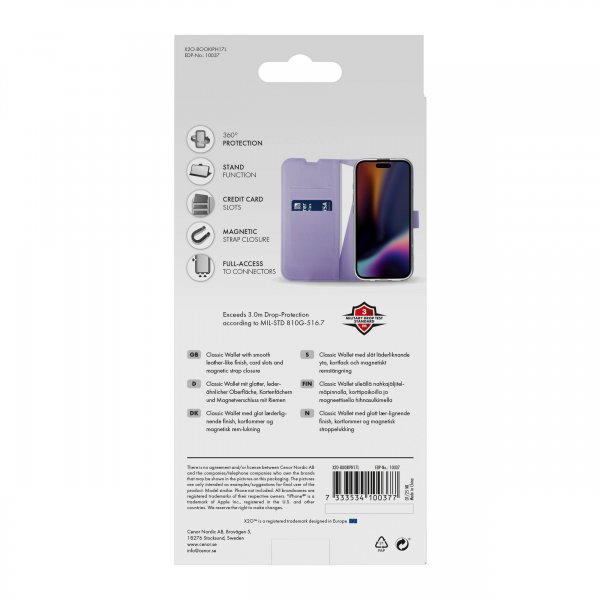 X2O iPhone 17 Fodral Classic Wallet Lavender