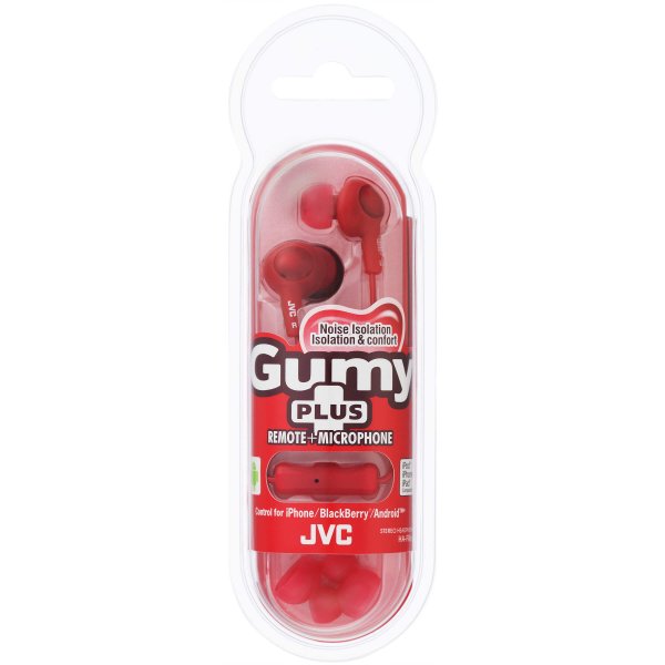 JVC Hörlurar FR6 Gumy Plus Mic Röd
