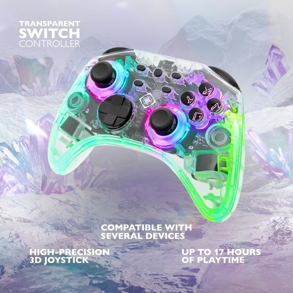 Deltaco Gaming Trådlös Kontroll för Nintendo Switch Transparent RGB