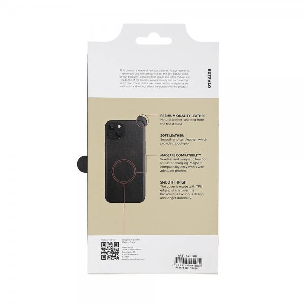 Buffalo iPhone 15 Plus Skal Äkta läder MagSeries Svart