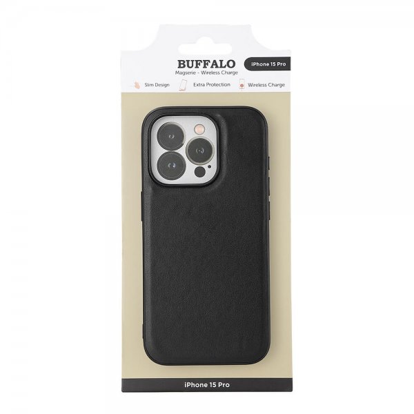 Buffalo iPhone 15 Pro Skal PU MagSeries Svart