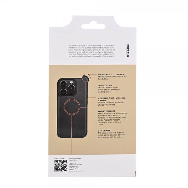 Buffalo iPhone 15 Pro Fodral 3 Kortfack Löstagbart Skal MagSeries Svart