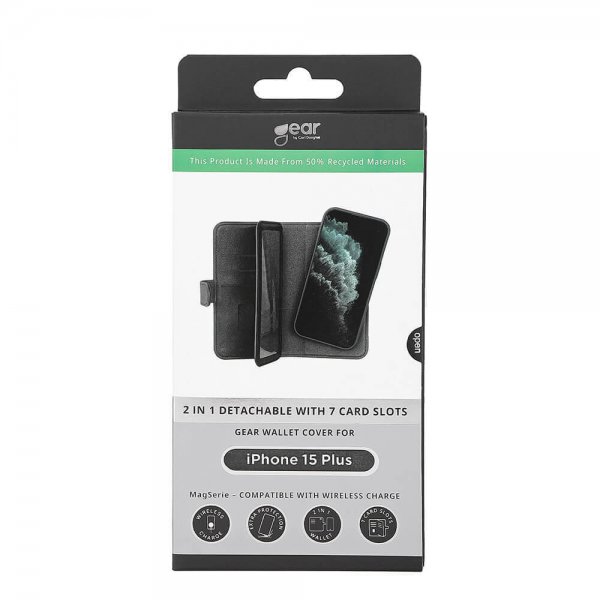 Gear iPhone 15 Plus Fodral 7 Kortfack Löstagbart Skal MagSeries Svart