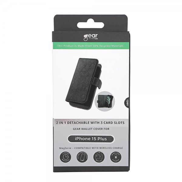 Gear iPhone 15 Plus Fodral 3 Kortfack Löstagbart Skal MagSeries Svart