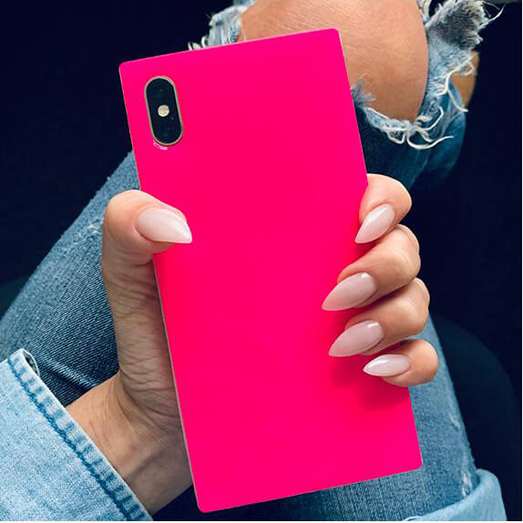 iDecoz iPhone Xr Skal Square Case Neon Rosa